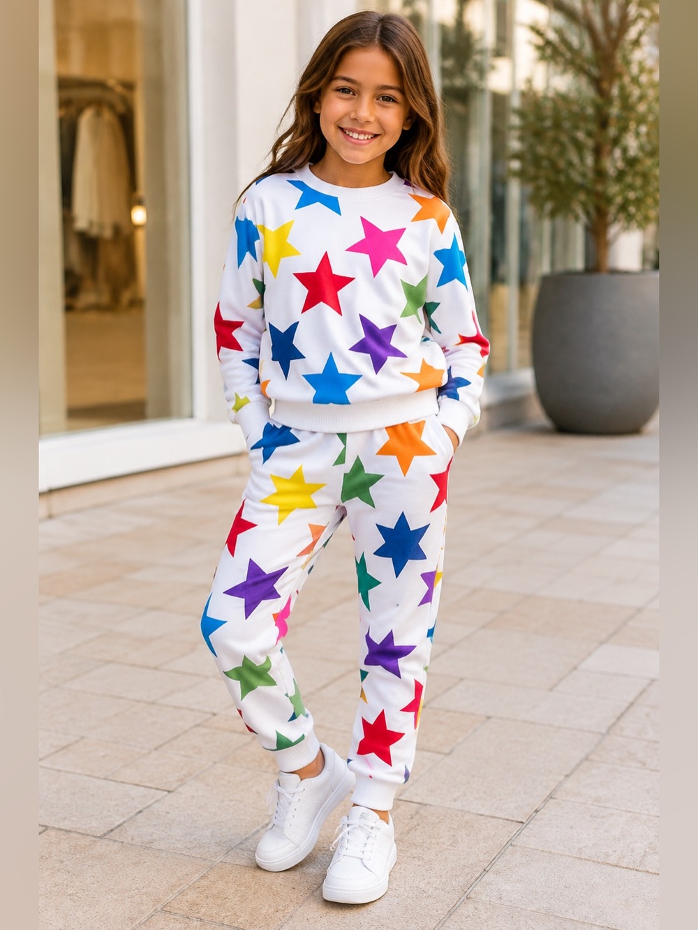 Lola + The Boys Rainbow Star Sweatshirt Jogger Set Girls Size 8 EUC